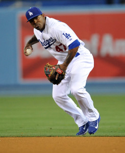 May 1, 2015; Los Angeles, CA, USA; Los Angeles Dodgers second baseman Howie  Kendrick (47) throws to first to complete an out in the eighth inning against the Arizona Diamondbacks at Dodger Stadium. Mandatory Credit: Gary A. Vasquez-USA TODAY Sports