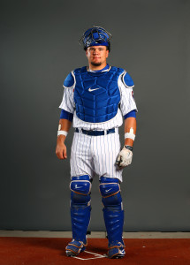 Mar 2, 2015; Mesa, AZ, USA; Chicago Cubs catcher Kyle Schwarber poses for a portrait during photo day at the training center at Sloan Park. Mandatory Credit: Mark J. Rebilas-USA TODAY Sports